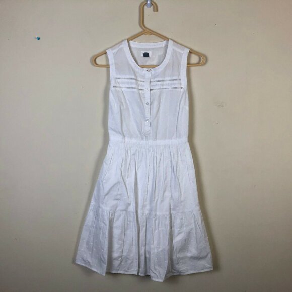 Old Navy XS A Line Dress White Textured Sleeveless Pleated Womens Round Neck - Picture 4 of 6